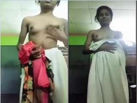 Indian girl with a pretty face reveals her body and masturbates