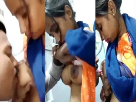 Secretary gets her boobs sucked by her boss in the office