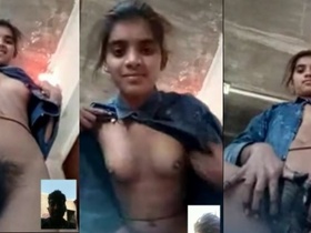 Desi teen with thick hairy pussy strips and masturbates on camera