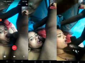 A seductive wife performs oral sex over video chat