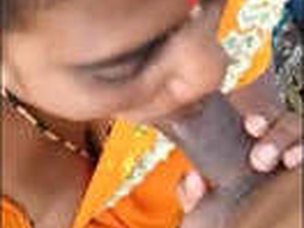 Sexy Desi babe gives a blowjob in a village setting
