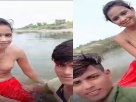Desi girl in village swims naked for camera