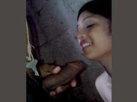 Cute cam girl gives a blowjob to her newlywed husband in the bathroom