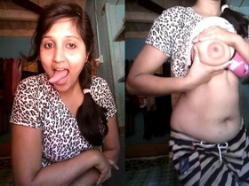 Indian girl flaunts her large breasts in front of her boyfriend