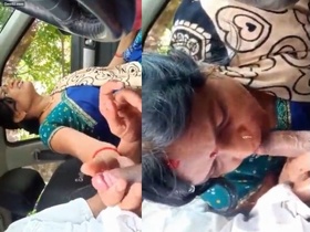 Indian maid performs a steamy blowjob in a car