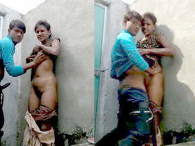 A couple in a village engages in a quick outdoor sexual encounter