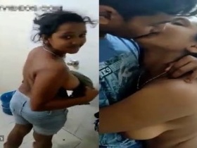 Big-boobed Tamil lovers in a steamy bathroom romp