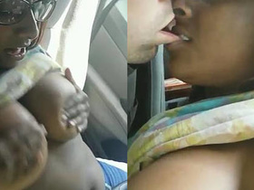 Desi NRI girl gives a boob sucking in a car