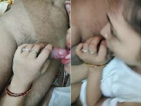 Indian bhabhi gives a sloppy blowjob to her husband