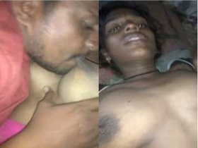 Amateur bhabhi sucks her husband's tits in village porn