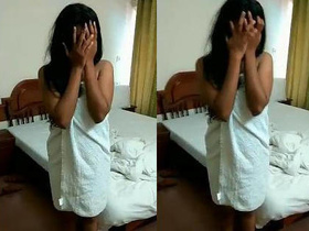 Desi girl hides her face in embarrassment