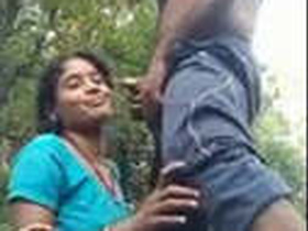 Outdoor romance between a couple ends with a blowjob