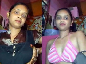 Chandini, a stunning Indian babe, proudly flaunts her ample bosom