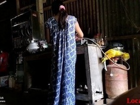 Village wife enjoys sexual intercourse while cooking