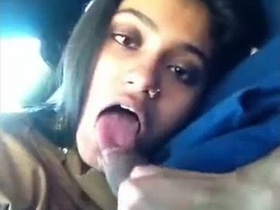 Indian girlfriend gives blowjob to boyfriend in car