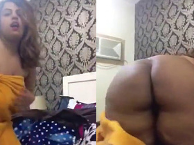 Arab MILF with a curvy figure seductively shows off her body for her partner