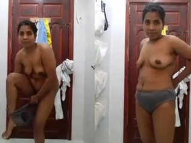 Desi auntie's self-shot bath and dress-up video