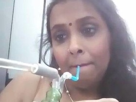 Big boobs Desi bhabhi's solo video of nude selfie and bong