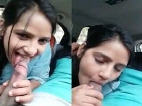 Desi girlfriend gives a blowjob in the car to her boyfriend in Hindi